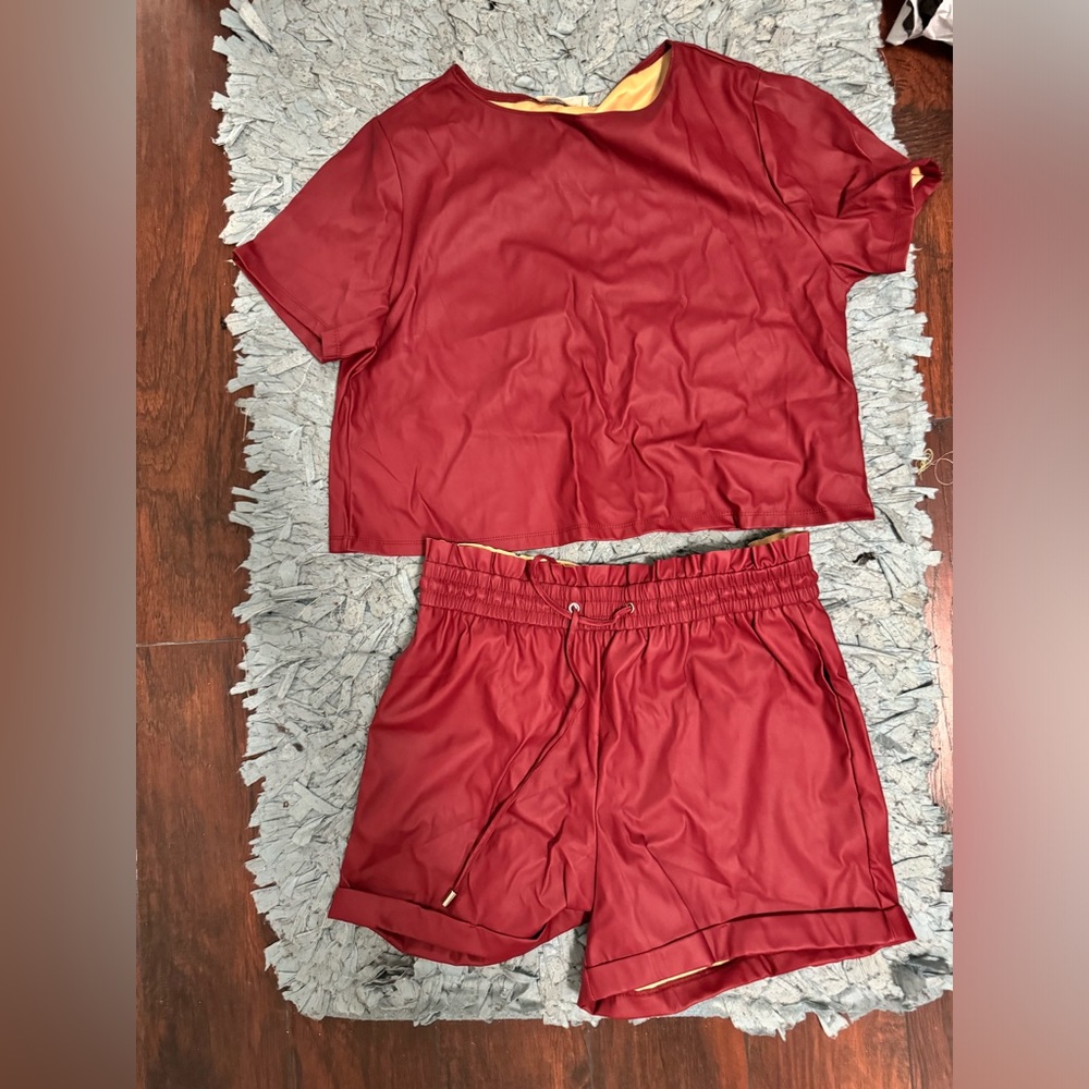 Faux Leather Short Set (Shirt Oversized)